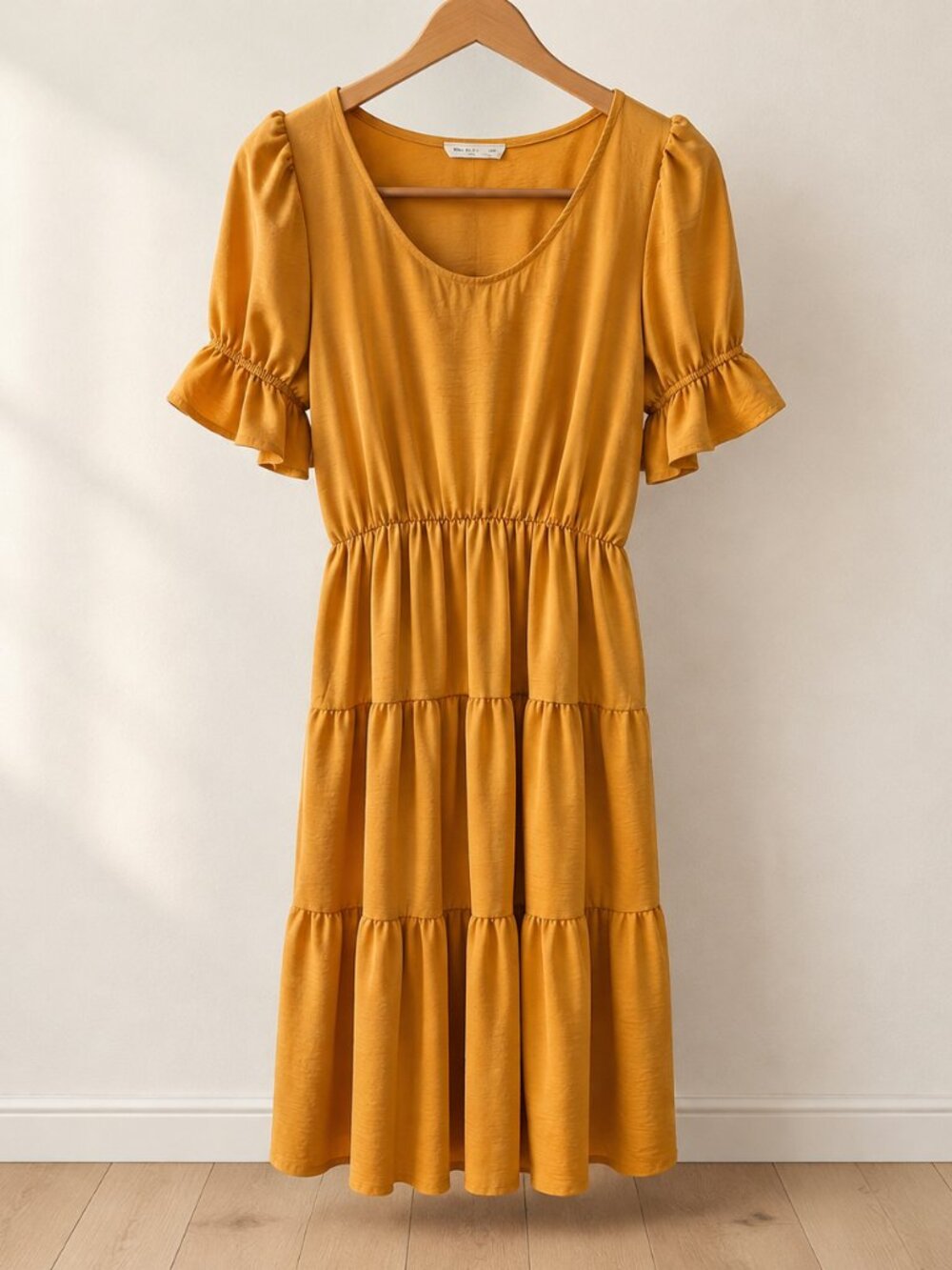 REB. in J. Mustard Tiered Ruffle Sleeve Midi Dress M